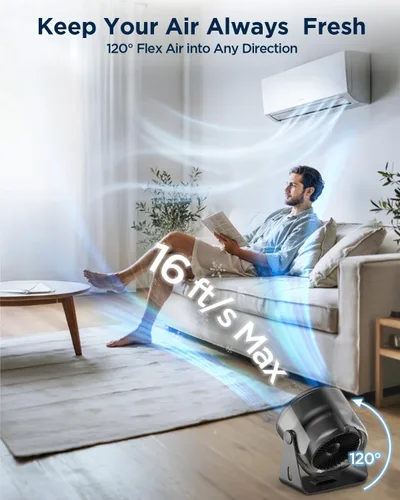 Miniatura 2 de EasyAcc Ventilador de escritorio turbo pequeño de 6000 mAh, máximo 24 horas de tiempo de trabajo, potente flujo de aire de 16 pies, ventilador