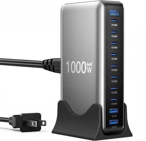 Bloque de cargador USB, estación de carga de 1000 W, cargador tipo C, concentrador USB, múltiples dispositivos, cargador para laptop, MacBook