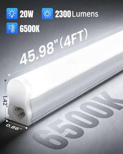 Miniatura 5 de Paquete de 6 lámparas LED T5 integradas de 4 pies, 6500 K, 20 W, 2300 lm (blanco superbrillante) LED enlazable, luz de tienda LED para techo