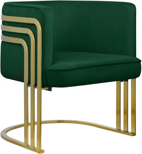 Meridian Furniture 533Green Rays Collection - Silla decorativa tapizada de terciopelo con acabado de metal dorado cepillado, verde, 27 pulgadas de