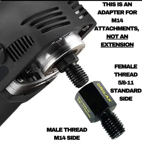 Miniatura 4 de Drilax Adaptador de amoladora angular M14 macho a 5/8-11 hembra, convertidor de rosca europeo a norteamericano para brocas de núcleo de diamante