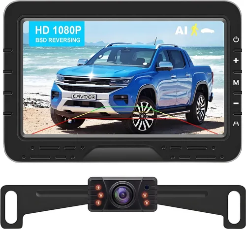 Cámara de respaldo HD 1080P con cable de fácil configuración Plug-Play vista trasera soporte de placa de matrícula cámara detección de movimiento