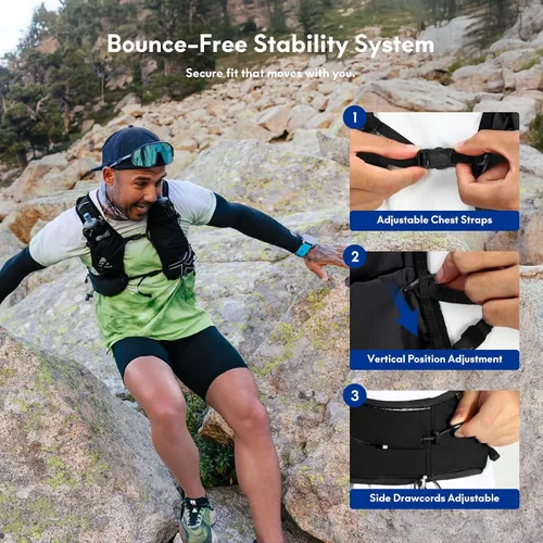 Miniatura 3 de Haimont 8L Trail Running Hydration Vest with Soft Flasks 2L Bladder Compatible, Bounce-Free Fit, Front Storage, Pole Loops, Whistle
