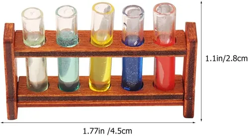 Miniatura 2 de Totority Mini tubos de ensayo de casa con estante – Accesorios de laboratorio en miniatura para la ciencia de la casa de muñecas, juego decorativo
