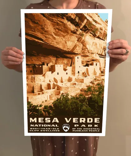 Miniatura 4 de Mesa Verde National Park - Póster de viaje de estilo vintage, 8 x 10, 12 x 18, 18 x 24 pulgadas, 24 x 36 pulgadas, 4 x 6 pulgadas, impresión