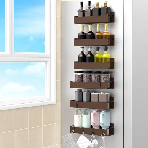 Miniatura 15 de HuggieGems Paquete de 4 organizadores magnéticos para especias para refrigerador y horno, organizadores de nevera gris claro y almacenamiento