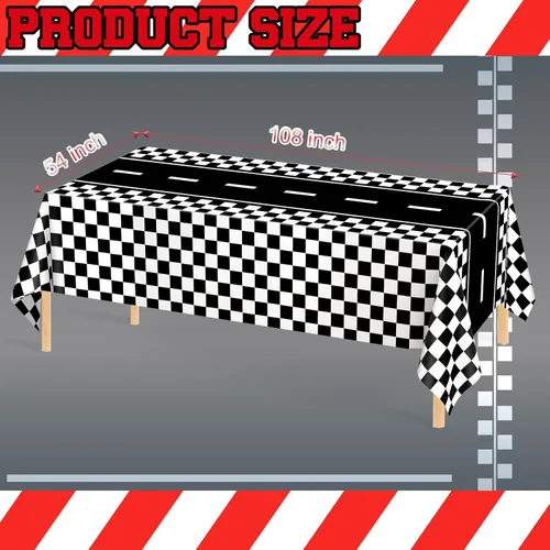Miniatura 2 de QISOLIY 2 manteles rectangulares desechables con temática de auto de carreras, con bandera a cuadros negros, para decoración de fiestas