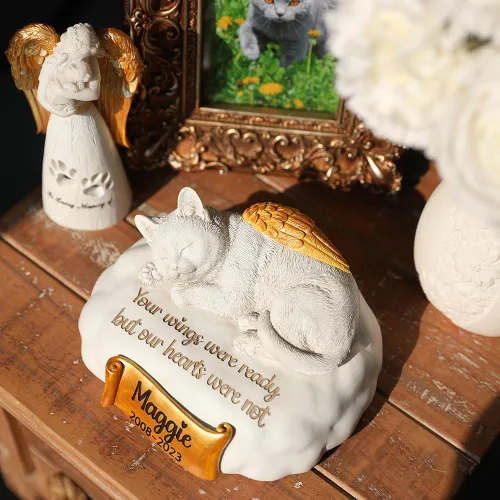 Miniatura 5 de Urna de gato personalizada, urnas para mascotas para gatos grabadas con el nombre de tu mascota, fecha y cita, urnas de gato de resina para dormir