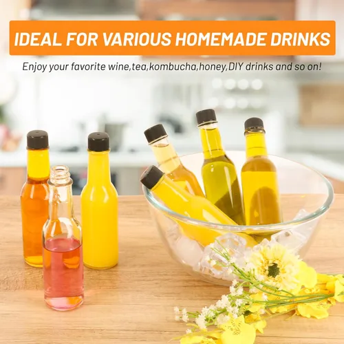 Miniatura 7 de Alotpower Paquete de 35 botellas de salsa picante de 5 onzas, botellas vacías de vidrio transparente con tapas de rosca negras a prueba de fugas