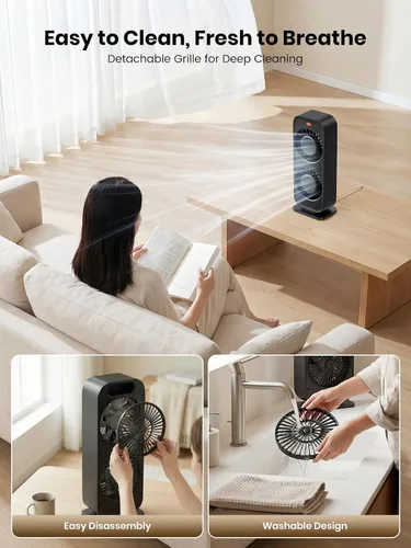 Miniatura 6 de Warmco Ventilador de torre de escritorio para dormitorio, ventilador de escritorio de alta velocidad de 19.7 ft/s de doble motor con 4 velocidades