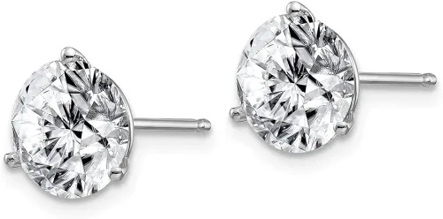 Miniatura 2 de Oro blanco de 14 quilates, 4,00 quilates. Pendientes redondos de 0.315in de Moissanite con 3 puntas de Martini, 0.315in