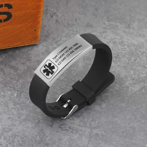 Miniatura 91 de OPALSTOCK Pulseras médicas personalizadas de silicona ajustable para identificación de emergencias, grabado gratuito, 9 pulgadas, resistente al