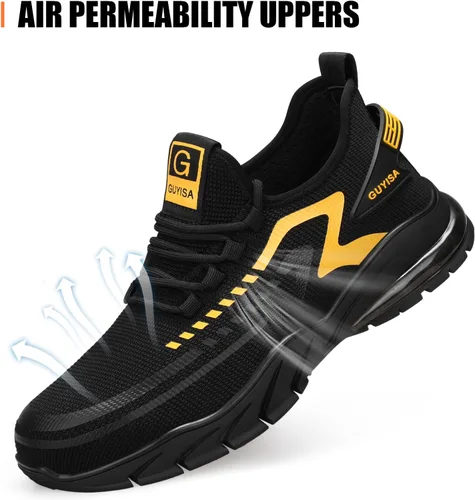 Miniatura 4 de GLANOUDUN Zapatos con punta de acero para hombre, zapatos de trabajo para hombres, zapatos de seguridad ligeros y cómodos, puntera de acero, zapatos