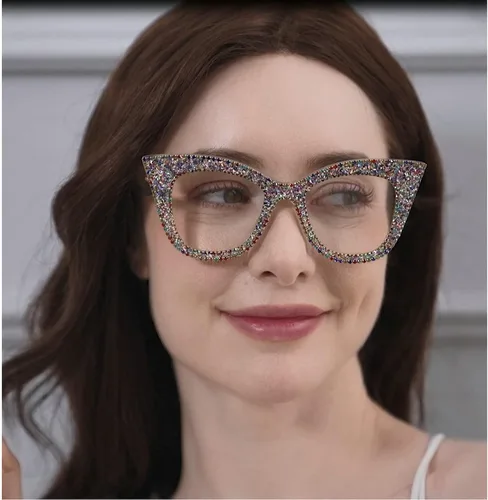 Miniatura 5 de Gafas de lectura con diseño de ojo de gato, diamantes de imitación brillantes con montura de diamante negro, lentes para lector de luz azul