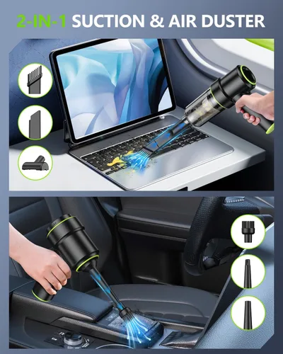 Miniatura 3 de CODN Aspiradora de Mano para Coche Portátil Inalámbrica 12000PA, Aspiradora de Mano 2 en 1 y Eliminador de Polvo con Múltiples Boquillas y Luz LED