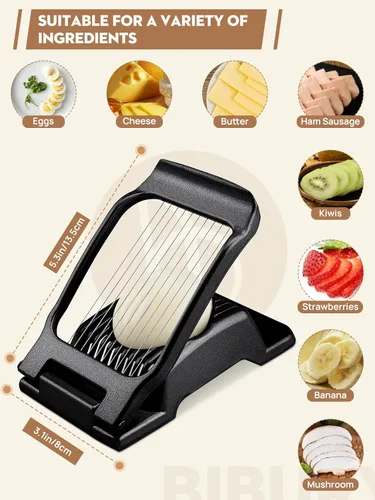 Miniatura 4 de BIBURY Cortador de Huevos, Cortador de Huevos para Huevos Duros, Cortador de Aluminio Resistente para Huevos, Setas, Fresas y Frutas Blandas, Negro