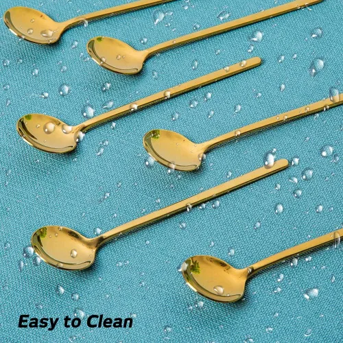 Miniatura 6 de Paquete de 6 cucharas de café expreso de acero inoxidable chapadas en oro, mini cucharaditas para café, azúcar, postre, pastel, helado, sopa Dorado