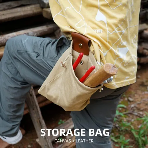 Miniatura 4 de Bolsa de forrajeo de lona encerada de piel sintética, plegable, para exteriores, bolsa de forrajeo para caza de hongos, cinturón de bushcraft, Caqui