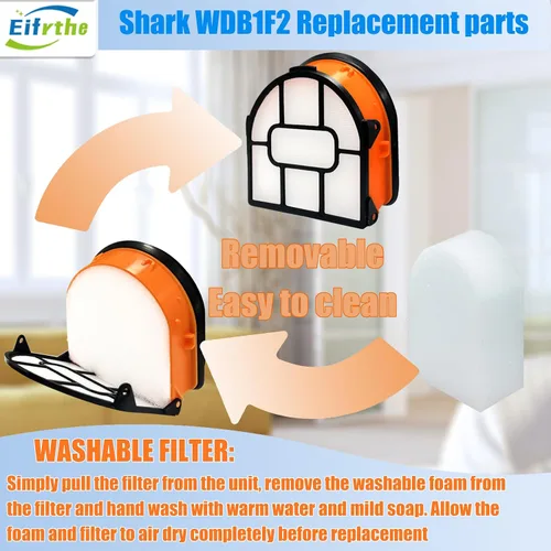 Miniatura 4 de Paquete de 4 cepillos y filte de repuesto WDB1F2 para aspiradora Shark WD101 WD201 WD100 WD200 AW201 WD200C WD201C WD101C AW261 wd160 HydroVac XL 3