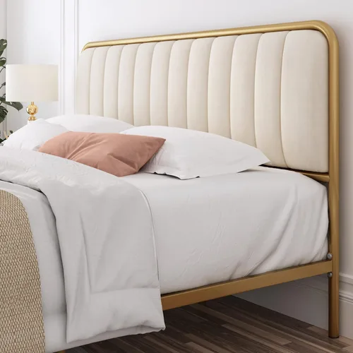 Miniatura 5 de HITHOS Base de cama tamaño individual con cabecera tapizada con botones, base de colchón de metal resistente con listones de madera, fácil