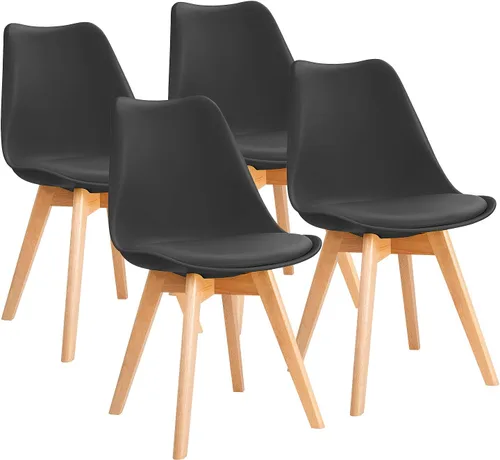 Furniwell Sillas de comedor DSW modernas de mediados de siglo, sillas de cocina laterales tapizadas con patas de madera y cojín acolchado suave para