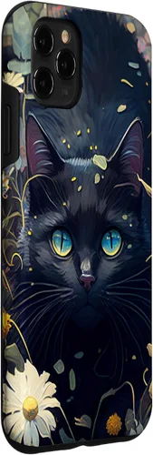 Miniatura 3 de Funda estética para iPhone 11 Pro Max con diseño de gato negro en jardín de flores botánicas