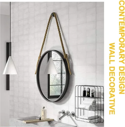 Miniatura 3 de Espejo colgante de cuerda redonda para baño y oficina Espejos decorativos para decoración de pared de sala de estar Vanidad, espejo de afeitado