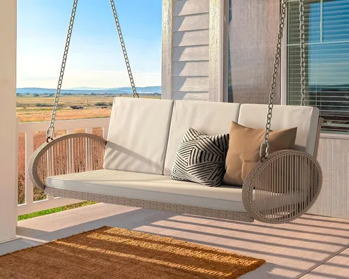 Miniatura 5 de YITAHOME Columpio colgante para porche para 3 personas, color beige