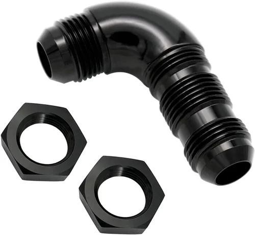Miniatura 10 de 90 grados -4 AN a -4AN de una pieza de flujo completo macho Flare Bulkhead Unión de combustible con tuerca de mamparo AN4 Aluminio Negro