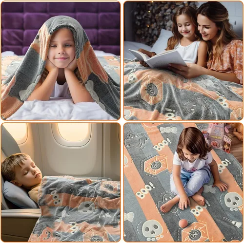 Miniatura 6 de LIFEYJ Manta con Efecto Luminoso para Halloween, Regalos para Niñas y Niños, Manta Suave de Calabaza 50"x60", Regalos para Niñas de 3, 4, 5, 6, 7