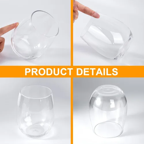 Miniatura 5 de KX-WARE Copas de vino acrílicas irrompibles de 18 onzas sin tallo, juego de 4 unidades transparentes