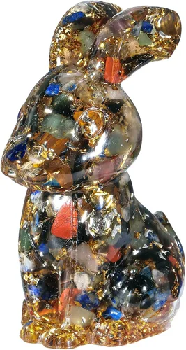 Miniatura 9 de Rockcloud Estatua de conejo hecha a mano de resina de cristal de amatista, estatua de piedra de cristal, escultura para decoración de oficina