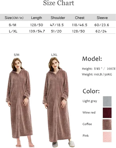Miniatura 7 de Artfasion Bata larga con cremallera frontal y capucha para mujer, ropa de dormir de longitud completa para mujer
