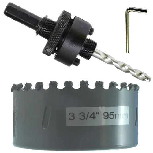 Miniatura 64 de Sierra de agujero HSS con mandril piloto de 2 piezas de alta velocidad para perforar madera y acero, broca de 1/4" de diámetro y eje, broca piloto