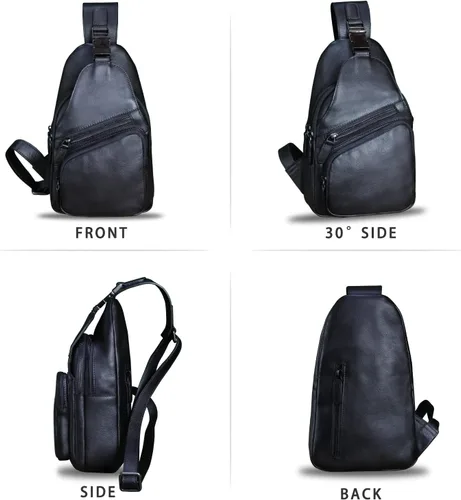 Miniatura 4 de LRTO Bolso de cuero genuino para hombres y mujeres, estilo vintage, de cuero auténtico, bandolera de hombro, bolso cruzado en el pecho, Grisoscuro