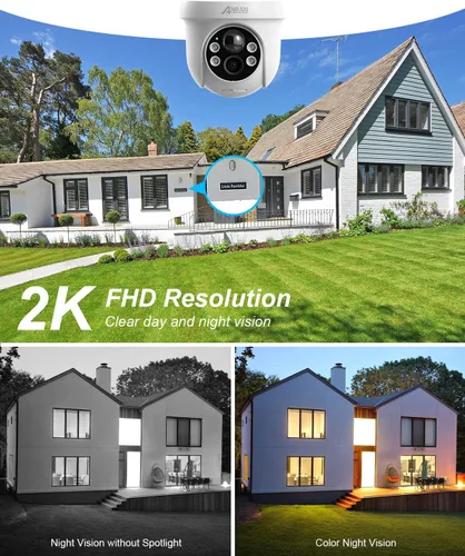 Miniatura 5 de ANRAN Cámara de seguridad inalámbrica para exteriores, cámara solar 2K para exteriores con visión de 360°, sirena inteligente, focos, visión 2-Blanco