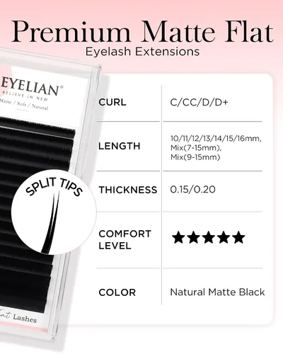 Miniatura 8 de BEYELIAN Extensiones de pestañas planas, extensiones de pestañas elípticas 0.15 C Curl 0.28-0.59 pulgadas 16 filas extensiones de pestañas negras