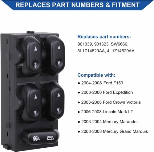 Miniatura 2 de Power Master - Interruptor de ventana compatible con Ford F150 2004-2008, Ford Expedition 2003-2006, Crown Victoria 2003-2008, Lincoln Mark LT