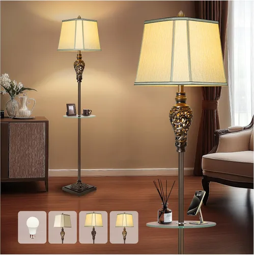 Miniatura 12 de LuxSight Collection Lámpara de pie rústica de 65 pulgadas de alto con pantalla de tela de lino de esquina de corte de luz nocturna, lámpara de pie