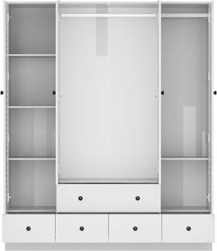 Miniatura 5 de AGOTENI Armario Ropero con 4 Puertas de Persiana y 2 Varillas para Colgar, Gabinete de Almacenamiento de Ropa de Madera con 5 Cajones y Estantes