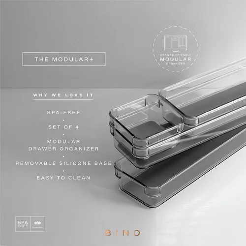 Miniatura 2 de BINO The Modular+ - Juego de 4 cubos organizadores de cajones, color gris, pequeño, almacenamiento multiusos, forro de agarre suave y patas de goma
