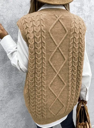 Miniatura 3 de EVALESS - Chaleco de gran tamaño para mujer, cuello en V, sin mangas, color sólido, suéter suelto