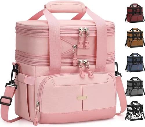 Miniatura 19 de Caja de almuerzo Pritent para hombres y mujeres, bolsa de almuerzo aislada de doble cubierta para hombres y mujeres, bolsa de almuerzo expandible a