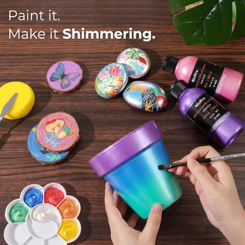 Miniatura 2 de Nicpro Juego de pintura acrílica metálica (8.45 oz, 250 ml), 20 colores de pintura acrílica grande a granel, suministros de pintura de arte no 20