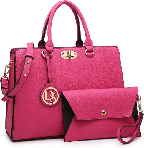 Dasein Bolsos de mano para mujer, bolsos de mano con asa superior, bolsos de trabajo, bolsos de hombro con embrague a juego, juego de 2 piezas
