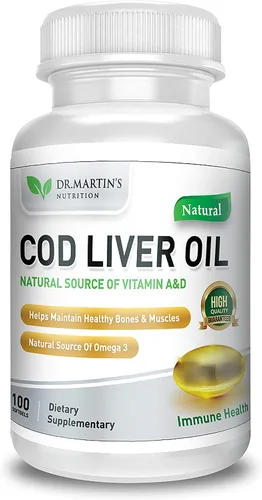 Aceite de hígado de Bacalao sin eructos | 100 cápsulas blandas | Fuente natural de ácidos grasos Omega 3 EPA y DHA | Vitamina A y D | Apoya la salud