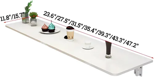 Miniatura 2 de Mesa plegable para montar en la pared, mesa de cocina de madera, mesa de comedor, escritorio flotante estrecho y largo montado en la pared, Blanco