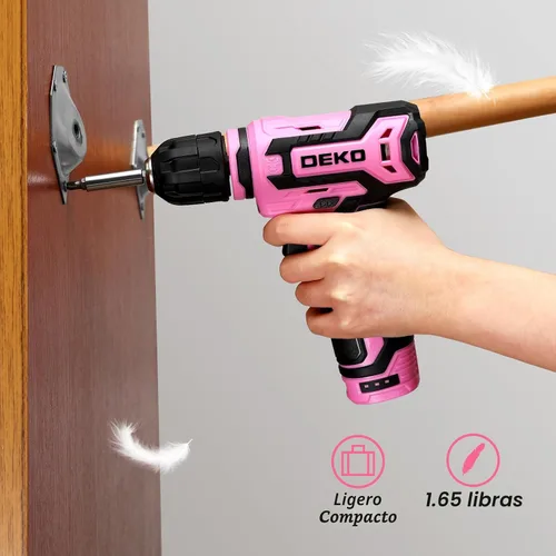 Miniatura 8 de Taladro inalámbrico: juego de taladro eléctrico DEKOPRO de 12 V con taladros eléctricos rosa de 800 RPM con caja de regalo, juego de taladro rosa