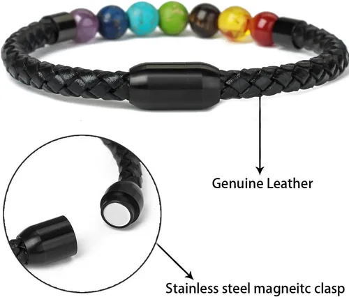 Miniatura 3 de Pulsera de cuentas de cuero genuino con cierre magnético de 8.5 pulgadas