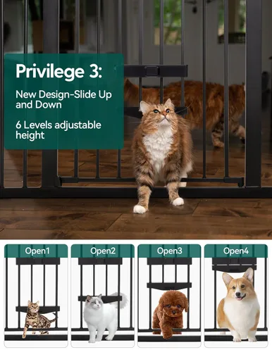 Miniatura 3 de BABELIO Puerta de bebé extra alta de 36 pulgadas con puerta de gato, puerta de metal para mascotas de 29.5-40 pulgadas para escaleras, puertas, Negro